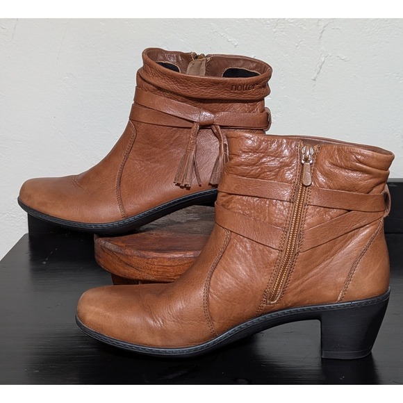 Women's Hotter Chester Leather Ankle Boots 9 Zippered Straps Double Tassels Heel - Picture 2 of 11